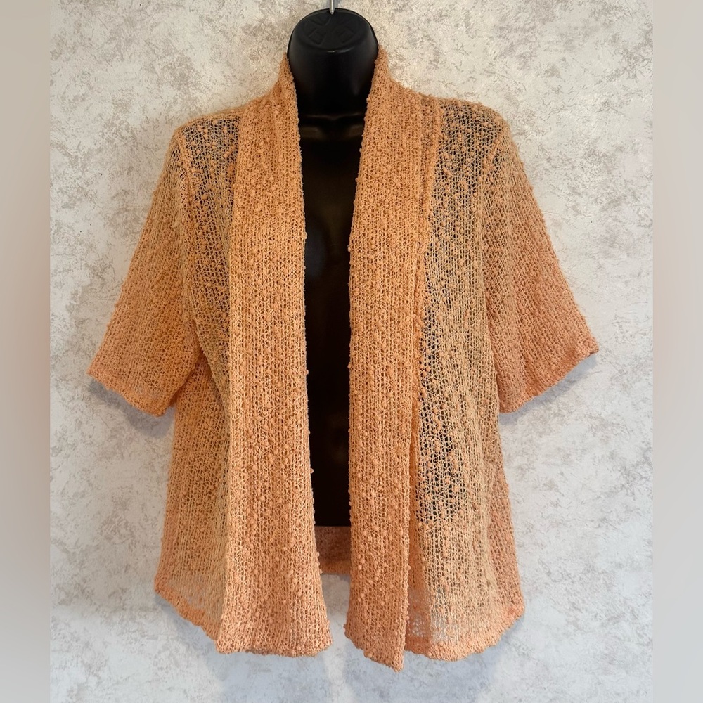 Women’s Jones New York Peach Color Open Weave Open Front Shrug Short Sleeve XL